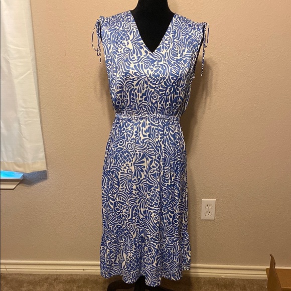 LOFT Dresses & Skirts - Blue and White Sleeveless V-Neck Midi Sundress